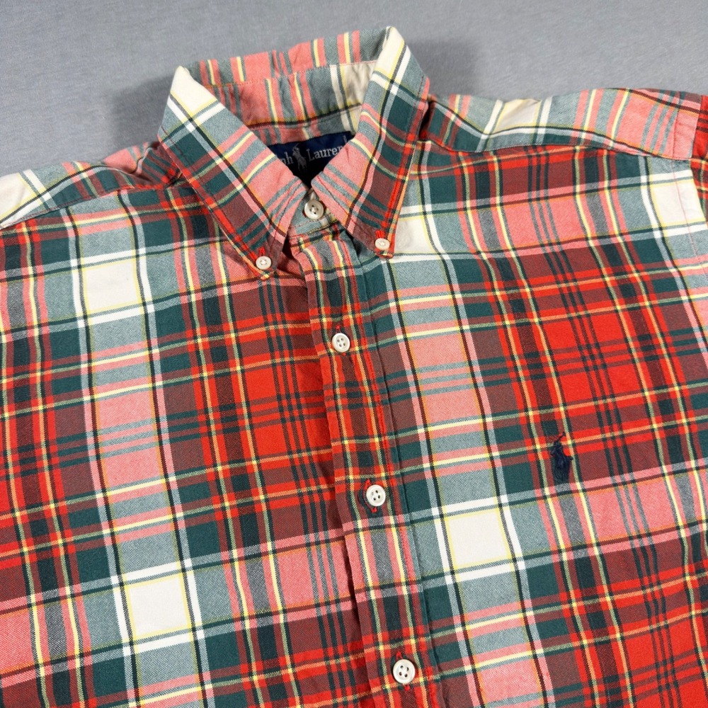 Ralph Lauren Mens Small Red Plaid Button Down Shirt Long Sleeve Cotton Pony Logo